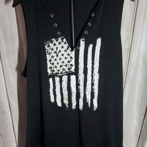 Black Tank Top with White Flag Graphic